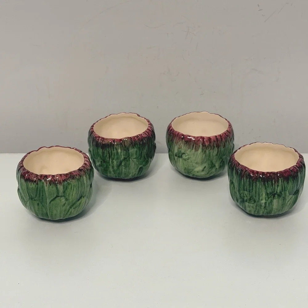Vintage Sur La Table Artichoke Bowls Set of 4 Green Majolica Portugal Ceramic